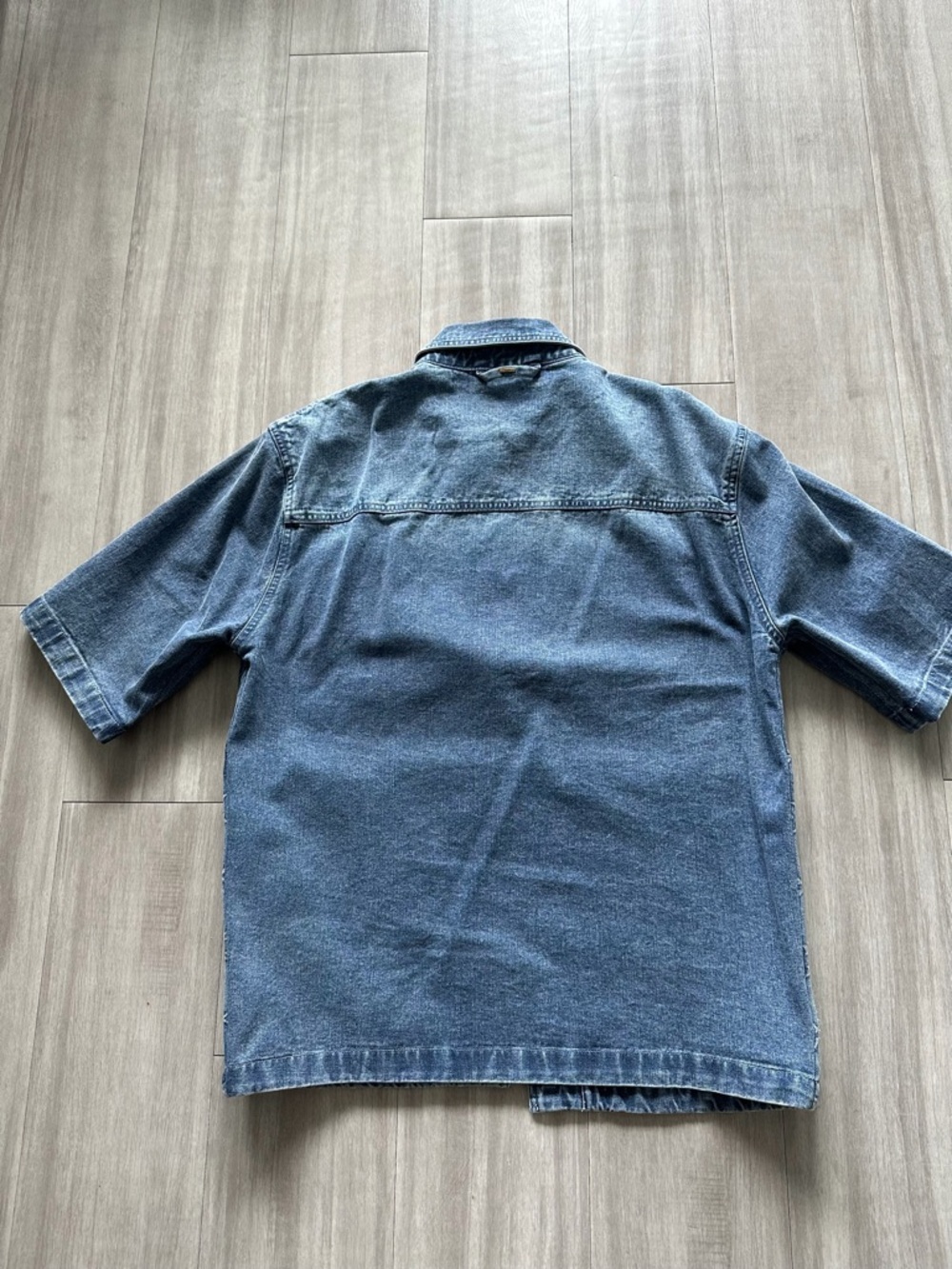 Designer Blue Denim Short-Sleeve Shirt Jacket (XL) Denim Workwear Shirt - Picture 8 of 10